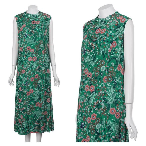 Boden Dresses & Skirts - Boden Green Floral Viscose Sleeveless High Neck Maxi Dress US 10
